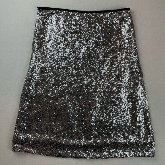 Dragon Fly Applique Silver Sequin Metallic Shimmer Midi Skirt Whimsical Y2K-M - Picture 3 of 11